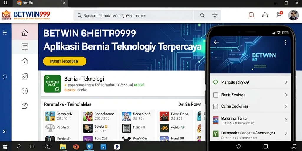 Tampilan antarmuka aplikasi berita BETWIN999 yang modern dan informatif.