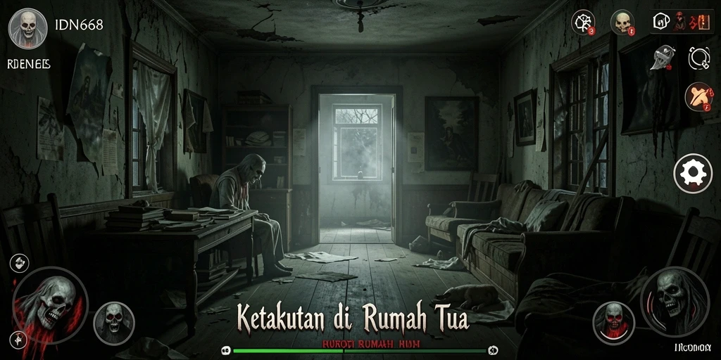Tampilan antarmuka menakutkan dengan suasana horor yang kuat.