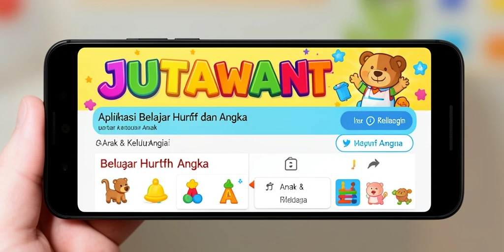 Antarmuka aplikasi JUTAWANBET untuk belajar huruf dan angka.