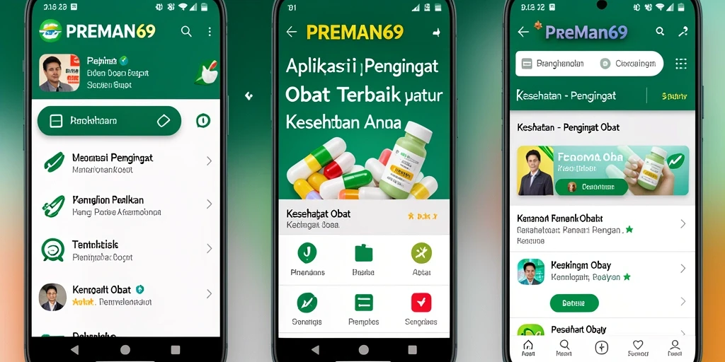 Tampilan antarmuka aplikasi Pengingat Obat PREMAN69 yang informatif.