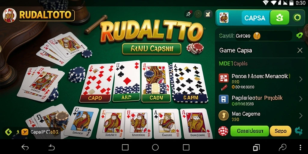 Tampilan antarmuka pengguna RUDALTOTO dengan berbagai pilihan permainan Capsa.